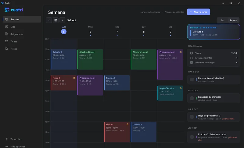 Cuatri en el ordenador, con el horario de la semana
